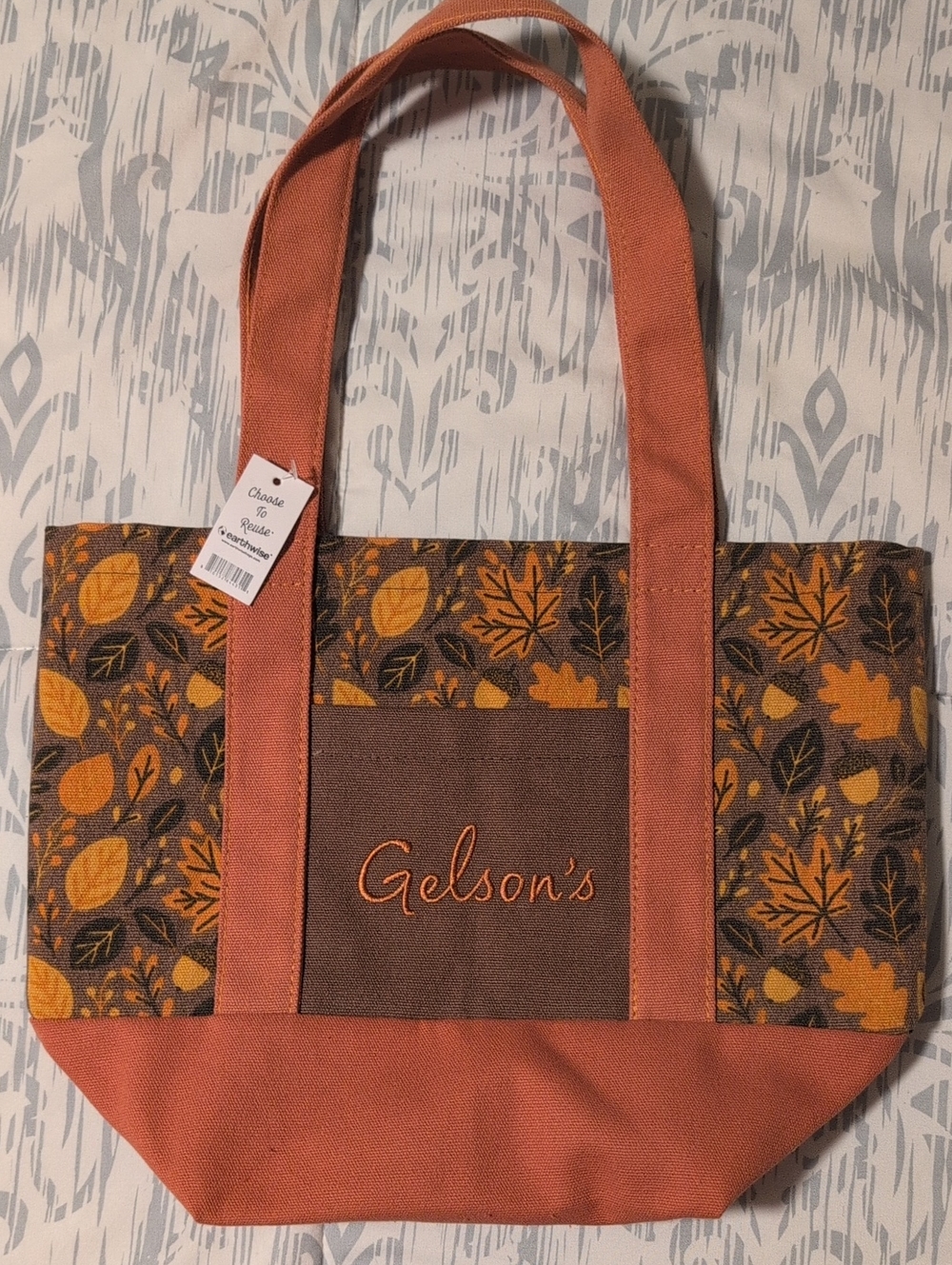 Gelson's Mini Canvas Tote Fall Leaf Rust and Brown NWT